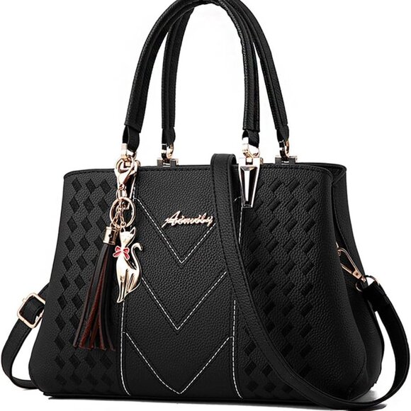 Women’s PU Leather Tote Crossbody Shoulder Bag with 7 Pockets - Picture 1 of 7